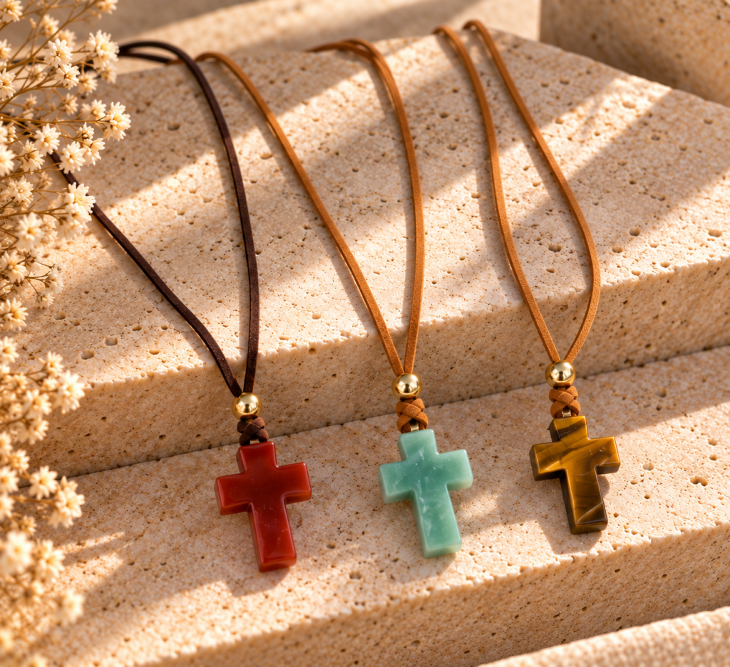 collier lien croix en pierre jorgina