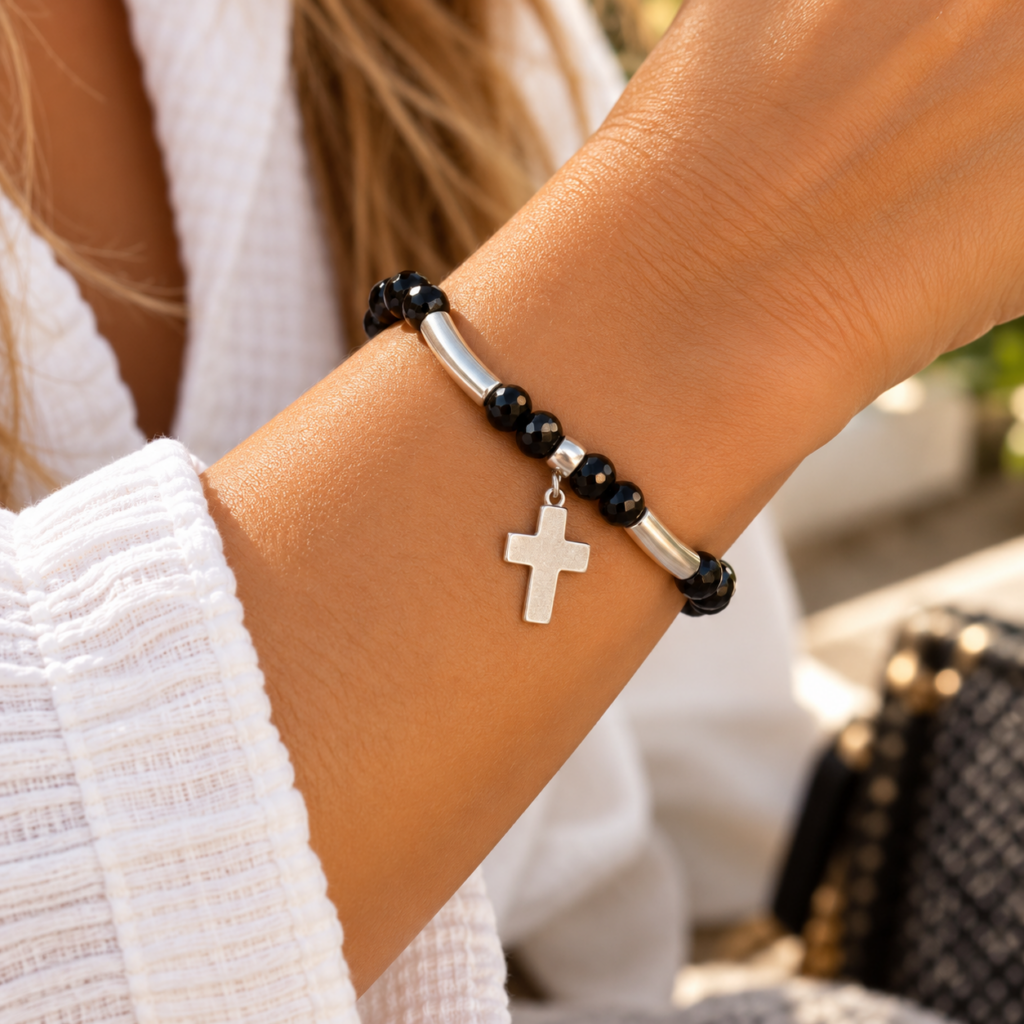 bracelet perle noires secret de cuir
