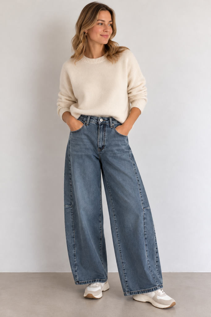 jean taille haute jambe large please